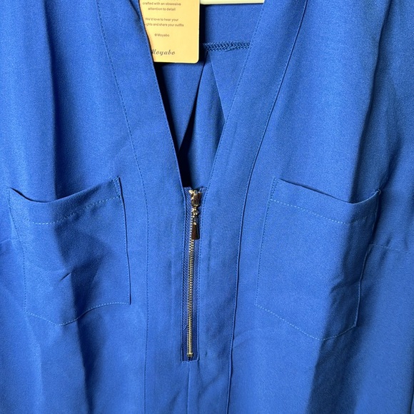 Moyabo Womens Sleeveless V Neck Zip Up Chiffon Blouses  Blue Medium - Picture 3 of 9